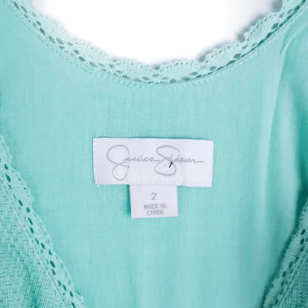 JESSICA SIMPSON Mint Green Lace Eyelet Fit & Flare Sleeveless Summer Dress 2 - Picture 6 of 10